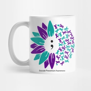 Suicide prevention semicolon flower, black type Mug